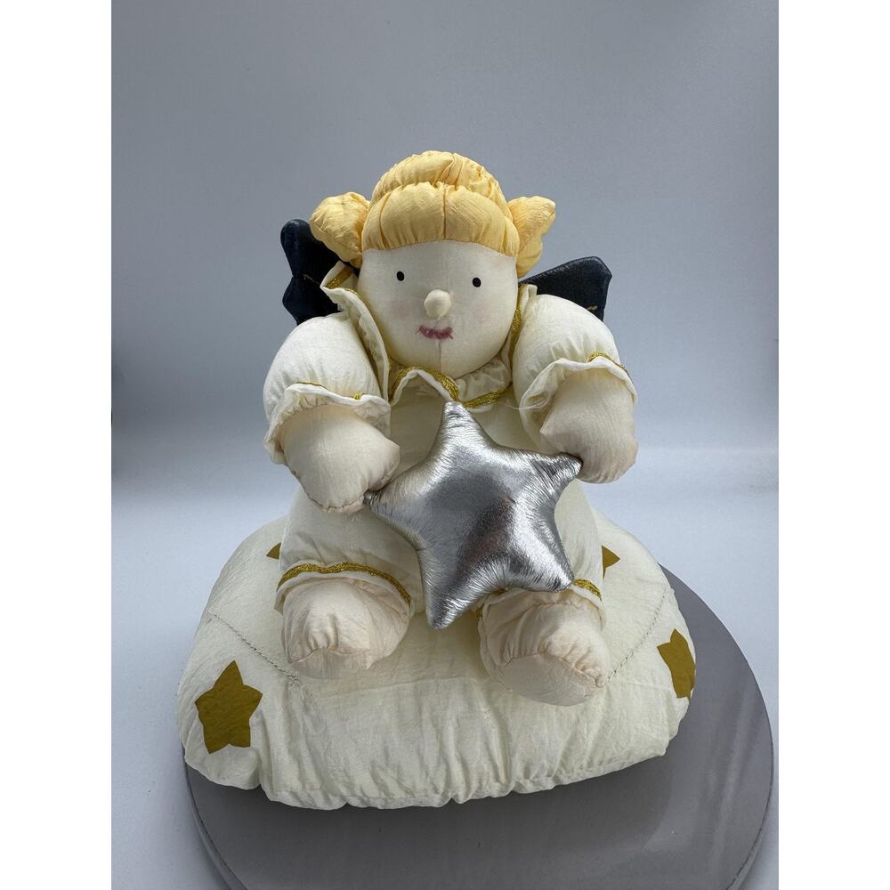 J.S. International Plush Angel On Star Pillow Silver Star Korea Christmas Decor